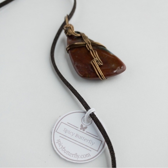 Large Agate Stone Pendant Necklace Copper Wire Wrap Natural Semi Precious NWT - Picture 11 of 12